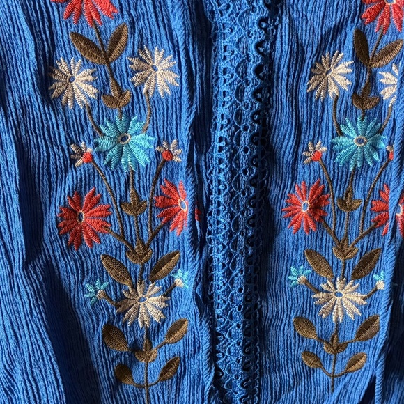 Blu Pepper Blue Tie Front Cap Sleeve Blouse L - Picture 7 of 10